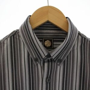 未使用品 プリティーグリーン Pretty Green SLIM FIT シャツ 長袖 ボタンダウン ストライプ ロゴ 2 M グレー /BM ■GY09 メンズの画像5