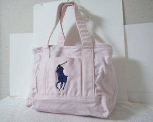 POLO Polo * Ralph Lauren canvas light pink series navy Bick po knee Logo tote bag handbag lady's 