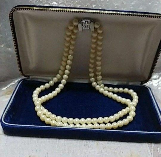 パールネックレス 2重　40cm　本真珠　未使用　昭和レトロ