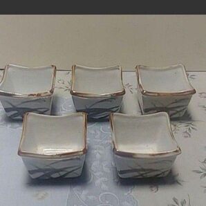 志野焼 四角鉢器 5客~ 未使用