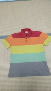 ▲その93▲Lサイズ▲Paul Smith ポールスミス マルチカラー系ストライプ 半袖ポロシャツ Lサイズ メンズ コットン100% 日本製