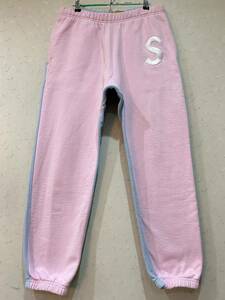 ※Supreme シュプリーム Rib Logo Split Sweatpant スウェット パンツ ピンク×スカイブルー カナダ製 M BJBC.C