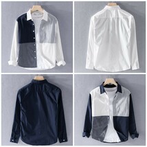 新品 シャツメンズ 長袖シャツ 切り替え ストライブ柄シャツ 100％コットンシャツ ワイシャツ トップス スウェット 個性 白系 M~3XL選択_画像6