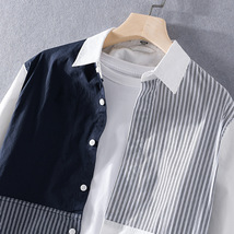 新品 シャツメンズ 長袖シャツ 切り替え ストライブ柄シャツ 100％コットンシャツ ワイシャツ トップス スウェット 個性 白系 M~3XL選択_画像3