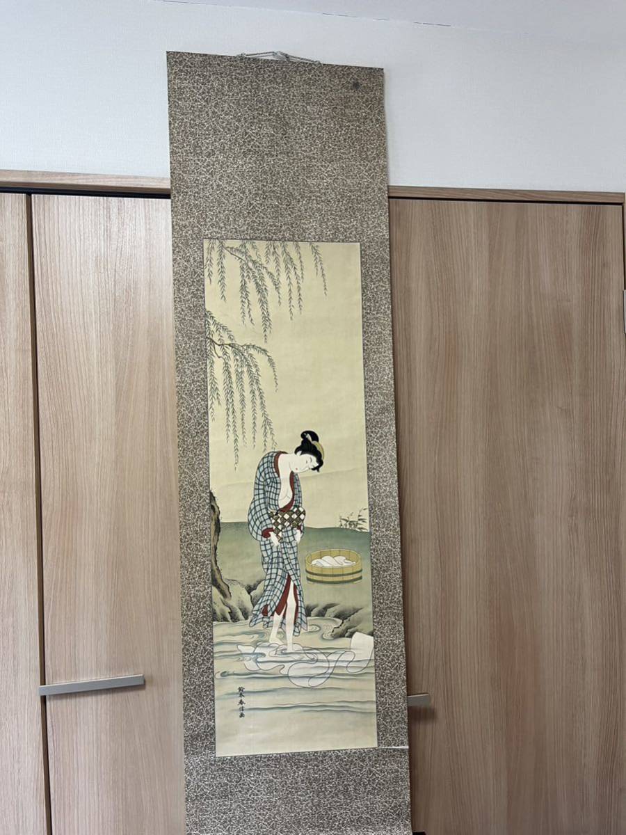 铃木春信/美人画/印刷工艺品/挂轴/复制品 165×46, 绘画, 浮世绘, 打印, 美丽的女人画