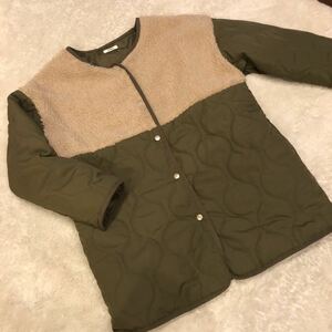 【Lutique】ベージュボア×カーキ中綿　ノーカラー　コート　M