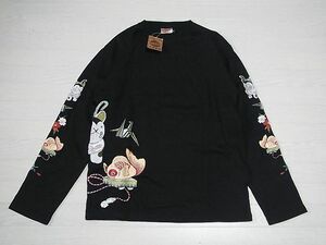 未使用タグ付き　花旅楽団 長袖Tシャツ　色：黒　SIZE:M　和柄　刺繍　はなたびがくだん JAPANESE CLASIC SCRIPT　ロンT　トップス