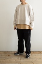 美品 21SS GOFUKUSAY ゴフクセイ BUM SWEAT カットオフ ワイド スウェット シャツ 薄灰 ライトベージュ系 サイズONESIZE 301N_画像8