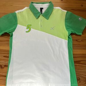 送料込み！ CW-X 半袖ポロシャツ 緑×白 Mサイズ アメカジデザイン GOLF ゴルフウェア 日本製 シーダブリューエックス 半袖シャツ