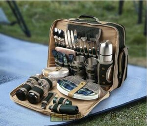 多人食器セット　37セット キャンプ　ピクニック　一式食器バッグ　携帯用多機能　保温バッグ