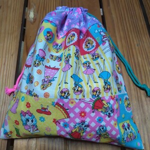 3KY-2　入園入学　巾着袋　コップ袋　給食袋　女の子　レトロガール キャンディ　ハンドメイド　コップ入れ