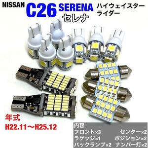 ルームランプ 日産 C26 セレナ ライダー ハイウェイスター ウエッジ球 バックランプ 車幅灯 ナンバー灯 T10 LED ホワイト 12個セット