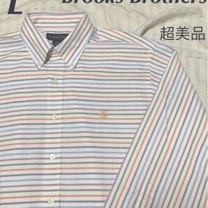極美品 ブルックスブラザーズ マルチカラー ボーダー 長袖 L 名品 カラフル ビッグサイズ