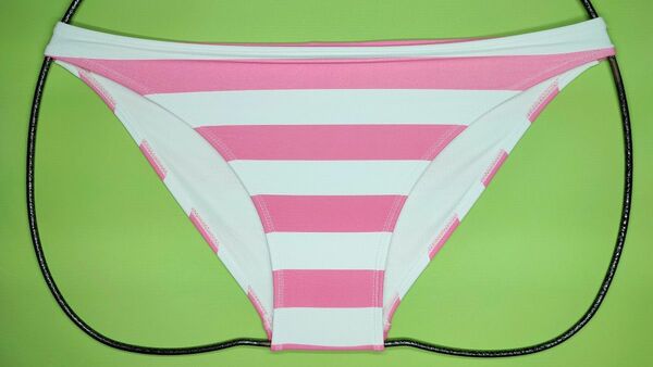 ☆新品☆M☆pink ピンクボーダー柄 競パン 競泳水着 ローライズビキニ サーフパンツ ボトムス ユニセックス ビキニ ロリカワ