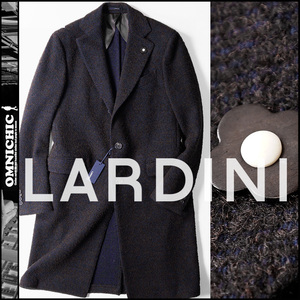 拘りの極■傑作新品ウッドブートニエール付【LARDINI】ラルディーニ高級感抜群メランジュウールネイビー段帰り3Bチェスターコート50/7REG