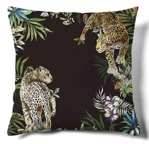 【クッションカバー】2匹のヒョウ　ジャングル　アニマル　動物　豹　ブラック黒