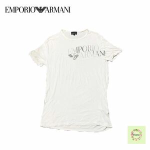 【美品】 EMPORIO ARMANI エンポリオアルマーニ Tシャツ ロゴ入り トップス 半袖 L1T19J L14GJ コットン ホワイト M 中古