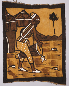 アフリカ　マリ　ボゴランフィニ　絵布　Mサイズ　No.8　泥染め布　コットン　織布　飾り布　タペストリー