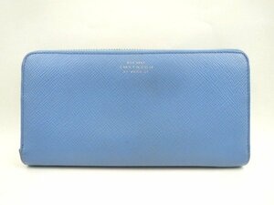 ♪SMYTHSON スマイソン ラウンドファスナー長財布 ジップウォレット ブルー系♪USED品