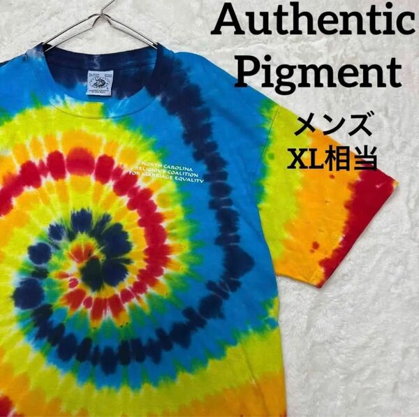 【US古着】Authentic pigment タイダイ柄　Tシャツ　church reggae メンズ XL相当