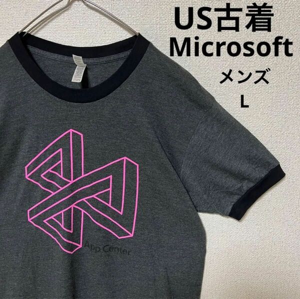 【US古着】Microsoft 企業ロゴ　リンガーTシャツ メンズ L