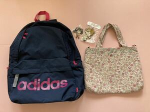 adidas アディダス バックパック リュック カレッジエイトネイビー　yuwa 花柄 トートバッグ　ハンドメイド