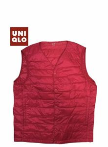 UNIQLO ユニクロ Vネック ダウンベスト Sサイズ 赤 ウルトラ 軽量 アウター インナー ネコポス 古着 USED 0659