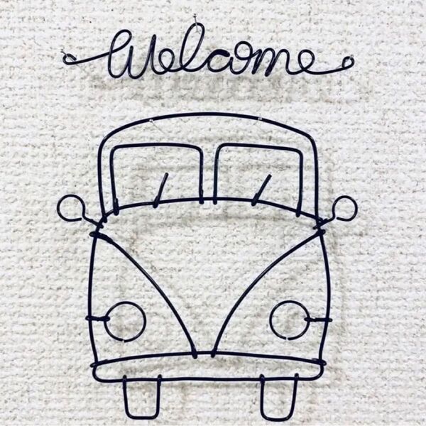 ワーゲンバス(小)&WELCOME ワイヤーアート ワイヤークラフト 車 自動車 レトロ