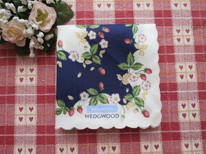 ★★即決★ WEDGWOOD　ウェッジウッド　ハンカチ　ワイルドストロベリー　白×紺　送料￥94～