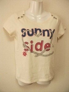 assk289* ##OLIVE des OLIVE## short sleeves print T-shirt tops ound-necked border button cream color cotton . material 