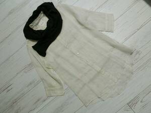 TOUJOURStuju- silk . ground pattern 7 minute sleeve tunic blouse unbleached cloth trying on 