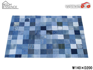 東谷 ラグ インディゴ W140×D200 WE-130 パッチワーク風 コットン 綿 マット デザイン カーペット 絨毯 高級感 メーカー直送 送料無料