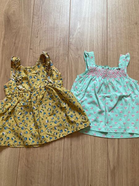 女の子70〜80 ノースリーブ2枚組 花柄