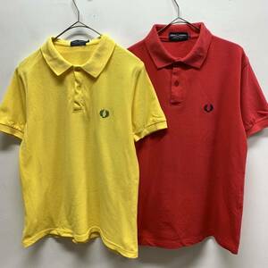 FRED PERRY 2点セット 半袖ニットポロシャツ 刺繍ロゴ ワンポイント コットン 赤色 黄色 まとめ売り フレッドペリー【送料一律/同梱可能】F