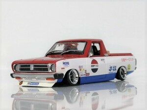 1/43 日産 サニートラック 改 アルミ 深リム ローダウン 改造 前後スポイラー・ドアミラー・デカール カスタム おまけあり アシェット