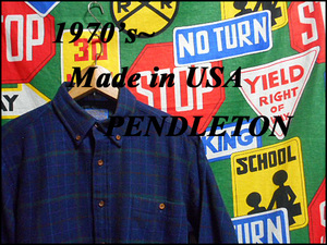 ★コンディション◎な1枚★Made in USA製アメリカ製PENDLETONペンドルトンビンテージB/Dウールシャツ70s70年代Mシャドーチェックオンブレー