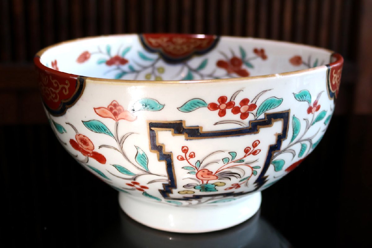 色絵 菊菖蒲牡丹草花文 十角鉢 骨董 古美術 古伊万里 有田 柿右衛門