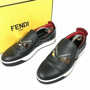 【フェンディ】本物 FENDI 靴 28cm モンスター バグズアイ スリッポン スニーカー カジュアルシューズ レザー 男性用 メンズ 伊製 9 箱有