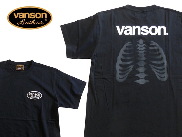 バンソン／vanson／Mサイズ／半袖Ｔシャツ／NVST-2318／ブラック／新品／送料無料／バイカー／6.2オンス天竺／ボーン／ステンシル