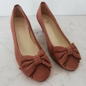 072/ beautiful goods!!Fin fins original leather ribbon pumps 23cm made in Japan 