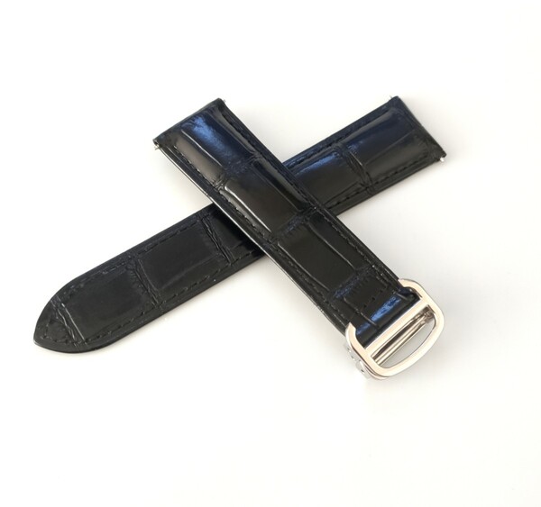 22mm カウハイドレザー 革ベルト ブラック 黒 Dバックル付属 【対応】カルティエ タンク等 Cartier