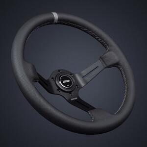 【Newホーンボタン】 DND Performance Interior　 Race パンチングレザー グレーステッチ レース ディープ 350mm USDM 本革 ステアリング