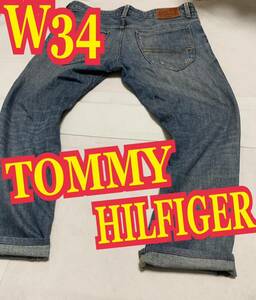 TOMMY HILFIGER トミーヒルフィガー　デニムパンツ　ジーンズ　ダメージ加工　インディゴ　W34