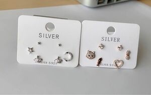 シルバー　ホワイトとゴールド　フープピアス　アクセサリー　小物ピアス　6点セット