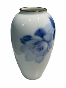 【中古品】 大倉陶園 OKURA ブルーローズ 8011 花生 花器 花瓶 15cm フラワーベース FLOWER VASE A37152RE