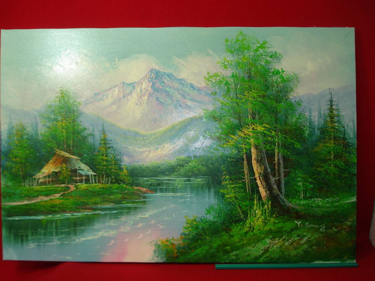 ★【Ippindo】★ Hand-signed S.KANG Deadstock item Oil painting Landscape painting Foreign scenery Hand-painted painting Mountains and mountain huts Painting Old painting Canvas painting Rare item KOREA /I, Painting, Oil painting, Nature, Landscape painting