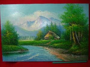 Art hand Auction ★【Ippindo】★ Hand-signed S.KANG Deadstock item Oil painting Landscape painting Foreign scenery Hand-painted painting Mountains and mountain huts Painting Old painting Canvas painting Rare item KOREA /P, Painting, Oil painting, Nature, Landscape painting