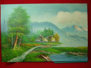 Art hand Auction ★[Ippindo]★ Hand-drawn autograph S.KANG dead stock oil painting landscape painting foreign scenery hand-drawn painting mountain and mountain hut painting old painting canvas painting rare item KOREA /a, painting, oil painting, Nature, Landscape painting