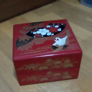 PC made two step -ply * red pine bamboo plum crane square multi-tiered food box 