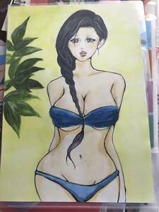 Art hand Auction Black-haired girl/handwritten illustration, comics, anime goods, hand drawn illustration